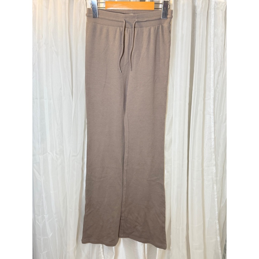 Sunday Best Waffle Knit Pants Womens XS Taupe Wide Leg Drawstring Lounge